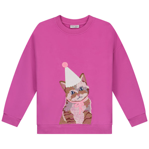 FESTIVE CAT EMBROIDERED SWEATER ROSE VIOLET
