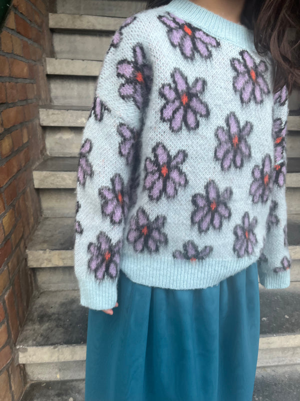 FLUFFY FLOWER KNITTED SWEATER