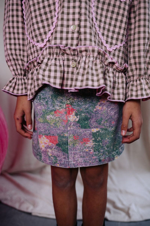 CHEECKY FLOWER DENIM SKIRT POPPY