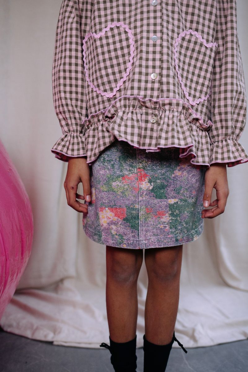 CHEECKY FLOWER DENIM SKIRT POPPY