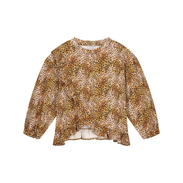 RUFFLE LEOPARD HEART SWEATER RUFOUS BROWN