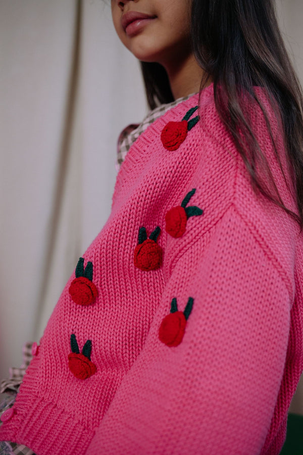 ROSIE FLOWER KNITTED CARDIGAN SWEET PINK