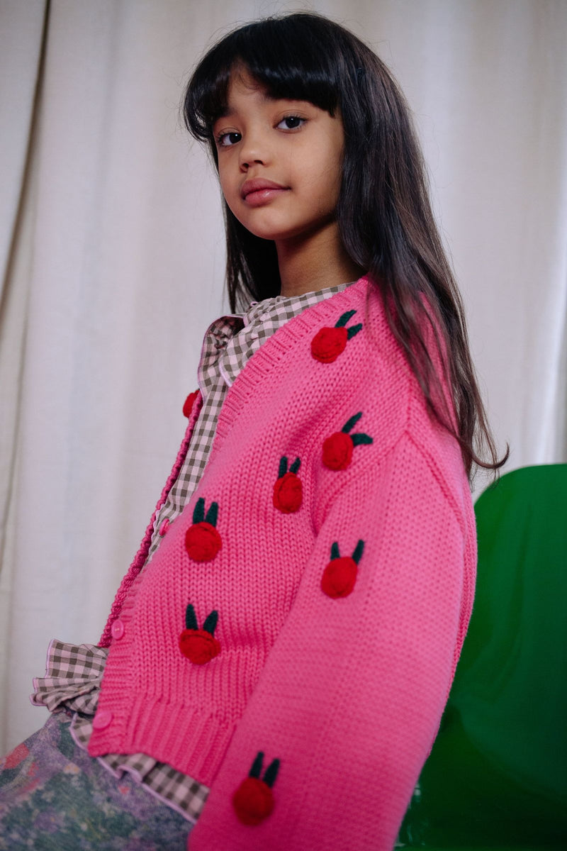 ROSIE FLOWER KNITTED CARDIGAN SWEET PINK