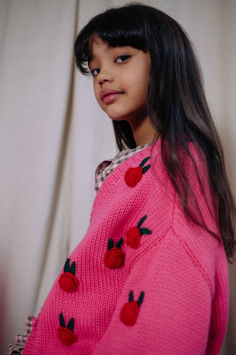 ROSIE FLOWER KNITTED CARDIGAN SWEET PINK